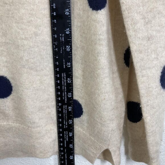 Boden Sweater Womens Large Beige Navy Polka Dot Cashmere Crewneck Knit Pullover - Picture 9 of 16